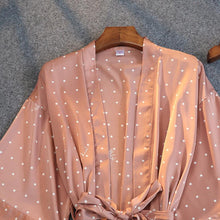 Load image into Gallery viewer, Satin Sexy Women Robe Set Pink Dot Print With Chest Pad Pajamas Pyjamas