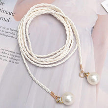 Load image into Gallery viewer, Fashion Woven Leather Dice Dress Imitation Pearl Thin Belt