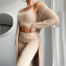 Load image into Gallery viewer, Women's Coral Fleece Pajama Set Autumn Winter Pajamas 3 Three-piece Pajama Vest + Trousers + Jacket Three-piece Suit