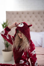 Load image into Gallery viewer, Women's Pajamas Jumpsuit (kugurumi) with a Pocket On the Bottom (popojama) Popojama Red Alpaca
