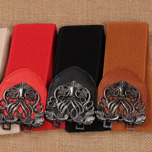 Load image into Gallery viewer, New Women Wide Waist Belt Vintage Metal Flower Elastic Stretch Buckle Waistband