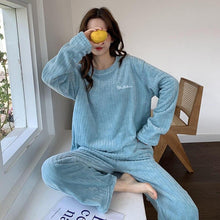 Load image into Gallery viewer, Winter Warm Flannel Women Pajamas Sets Plush Velvet Long Sleeve Sleepwear Nightwear Coral Fleece Girls Homewear