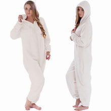 Load image into Gallery viewer, Women Spring Autumn Early Winter Hooded Jumpsuit Solid Color Coat Warm Thick Solid Color Casual Romper Zipper Up Lady Pajamas