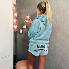 Load image into Gallery viewer, Women's Fashion Winter Pajamas Set Sweet and Cute Long-sleeved Velvet Warm Hoodie and Shorts Fashion Home Service Suit