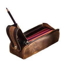 Load image into Gallery viewer, Portable Double Zipper Leather Pencil Case for Adult Retro Pencil Box