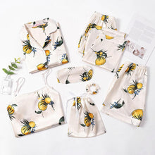 Load image into Gallery viewer, 7 Pcs Woman Pajama Set Nightdress+Top+Long Short Pant Set Striped Sexy Female Pajamas