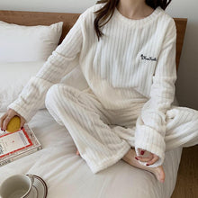 Load image into Gallery viewer, Autumn Winter Women's Korean Fashion Temperament Coral Fleece Warm Pajamas Set Thick Plus Velvet Sweet Comfortable Breathable Casual Homewear