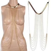 Load image into Gallery viewer, Women Sexy Multilayer Long Tassel Body Chains Necklace Punk Golden Bikini Beach Jewelry