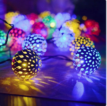 Load image into Gallery viewer, LED Solar Hollow Morocco Ball Lighting Chain Festival Outdoor Courtyard Battery Box Wrought Iron Ball Ornamental Festoon Lamp