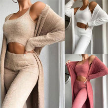 Load image into Gallery viewer, Women's Coral Fleece Pajama Set Autumn Winter Pajamas 3 Three-piece Pajama Vest + Trousers + Jacket Three-piece Suit