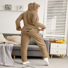 Load image into Gallery viewer, Nightgowns Solid Color Warm Pajamas Set Long Sleeve Tops+ Pant Two Piece Cute Cat Print Hooded Sleeping Pajamas Hoodie