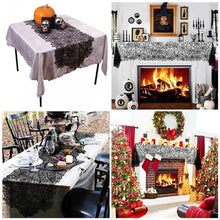 Load image into Gallery viewer, Halloween Black Lace Tablecloth Fireplace Cover Spider Web Party Decoration Haunted House Decor