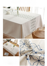 Load image into Gallery viewer, Tablecloth Rhombus Geometric Embroidery Imitation Cotton Linen Rectangular Dining Table