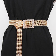 Load image into Gallery viewer, Shiny Rhinestone Waist Belt Gold Silver Buckle Patchwork Adjustable Waistband Chic Streetwear Lady Jewelry Waist Belts