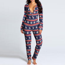 Load image into Gallery viewer, Women's One Piece Print Sleepwear Christmas Pajamas Jumpsuit Rompers Long Sleeve Nightwear
