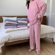 Load image into Gallery viewer, Autumn Winter Women's Korean Fashion Temperament Coral Fleece Warm Pajamas Set Thick Plus Velvet Sweet Comfortable Breathable Casual Homewear