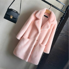 Load image into Gallery viewer, Women Mink Faux Fur Coat Solid Female Turn Down Collar Winter Warm Fake Fur Lady Coat Casual Jacket