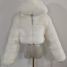 Load image into Gallery viewer, Women's Coat Short Hooded Imitation Fur Coat Imitation Fox Hair Long Sleeve Splicing Coat