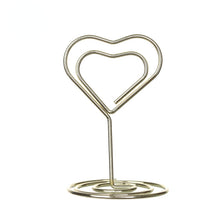 Load image into Gallery viewer, 10Pcs Romantic Metal Place Card Holder Heart Diamond Photo Clip Table Number Stand Seat Marker Cool Wedding Party Desktop Decor