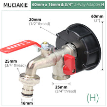 Load image into Gallery viewer, S60 Coarse Thread IBC Tank Tap Connecter x 16mm 1/2'' 3/4'' Water Coupling Adapter Garden Home Replacement Valve Fitting Faucet