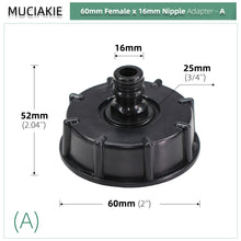 Load image into Gallery viewer, S60 Coarse Thread IBC Tank Tap Connecter x 16mm 1/2'' 3/4'' Water Coupling Adapter Garden Home Replacement Valve Fitting Faucet