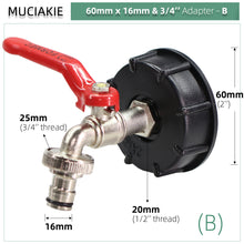 Load image into Gallery viewer, S60 Coarse Thread IBC Tank Tap Connecter x 16mm 1/2'' 3/4'' Water Coupling Adapter Garden Home Replacement Valve Fitting Faucet