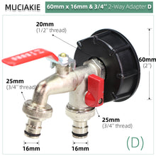 Load image into Gallery viewer, S60 Coarse Thread IBC Tank Tap Connecter x 16mm 1/2'' 3/4'' Water Coupling Adapter Garden Home Replacement Valve Fitting Faucet