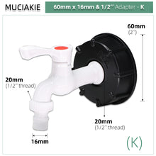 Load image into Gallery viewer, S60 Coarse Thread IBC Tank Tap Connecter x 16mm 1/2'' 3/4'' Water Coupling Adapter Garden Home Replacement Valve Fitting Faucet