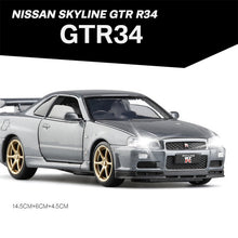 Load image into Gallery viewer, 1:32 Nissan GTR R35 R34 Sports Car Alloy Model Car Children Kids Toys Car Diecasts & Toy Vehicles Toy Cars Strong Pull-back Sound