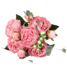 Load image into Gallery viewer, 2pcs 1 Bouquet 5 Big Head and 4 Bud Cheap Fake Flowers for Home Wedding Decoration Rose Pink Silk Peony Artificial Flowers