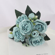 Load image into Gallery viewer, 1 Bouquet 9 heads Artificial Flowers Peony Tea Rose Silk Fake Flowers for Living Room Home Garden Wedding Decoration