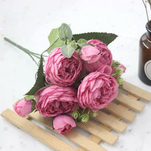Load image into Gallery viewer, Bouquet 9 heads Artificial Peony Tea Rose Flowers Camellia Silk Fake Flower