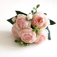 Load image into Gallery viewer, 1 Bundle Silk Peony Bouquet Home Decoration Wedding Party Scrapbook Fake Plants Diy Pompons Artificial Roses Flowers