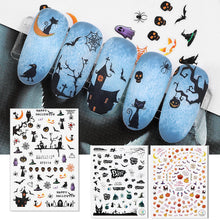 Load image into Gallery viewer, 1 Sheet Halloween Series Nail Sticker Pumpkin Lantern Skeleton Spider Vampire Decals For Nail Art DIY Decoration Tools