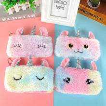 Load image into Gallery viewer, Pencil Case Cute Unicorn Plush Pouch Bag Key Chain Pendant Coin Purse Wallet Case