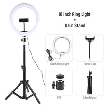 Load image into Gallery viewer, 10 13 inches LED Selfie Ring Light With Tripod Photography Lighting Round Flash Ring Lamp Ringlight for TikTok Youtube Video