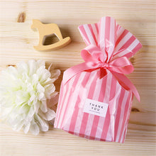 Load image into Gallery viewer, 10pcs Bow Stripe Dragee Black Box Gift Bags Wedding Candy Biscuits Snack Baking Package Plastic Packaging Event Party Supplies
