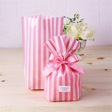 Load image into Gallery viewer, 10pcs Bow Stripe Dragee Black Box Gift Bags Wedding Candy Biscuits Snack Baking Package Plastic Packaging Event Party Supplies