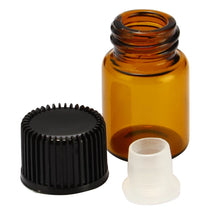 Load image into Gallery viewer, 10pcs PVC Amber Essential Oil Bottle 1/2/3 ML Thin Glass Small Brown Perfume Oil Vials Sample Test Bottle With Orifice Reducer