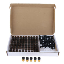 Load image into Gallery viewer, 100Pcs 1ml 2ml 3ml Amber Glass Vials, Mini Essential Oil Bottles with Orifice Reducer & Black Plastic Cap