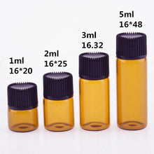 Load image into Gallery viewer, 100pcs 1ml/2ml/3ml/5ml Empty Dram Amber Glass Essential Oil Bottle Thin Glass Small Amber Perfume Oil Vials Sample Test Bottle