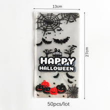 Load image into Gallery viewer, 100Pcs Halloween Cone Bags Plastic Candy Pouch Pumpkin Treat or Trick Bat Spider Halloween Decoration Supplies Halloween Favor