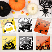 Load image into Gallery viewer, 100Pcs Halloween Plastic Candy Bag Skull Pumpkin Ghost Opp Transparent Gift Bag for Halloween Party Cookie Biscuit Packaging Bag