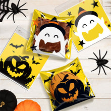 Load image into Gallery viewer, 100Pcs Halloween Plastic Candy Bag Skull Pumpkin Ghost Opp Transparent Gift Bag for Halloween Party Cookie Biscuit Packaging Bag