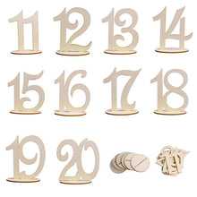Load image into Gallery viewer, 10pcs 1-10/11-20 Wooden Table Numbers Set with Base Birthday Wedding Party Decor Gifts