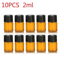 Load image into Gallery viewer, 10PCS 1/2/3/5ml Mini Essential Oil Bottle Jar Orifice Brown Reducer & Cap Refillable Bottles Glass Vials Cosmetic Containers