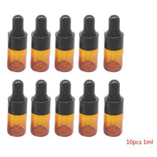 Load image into Gallery viewer, 10pcs Amber Glass Dropper Bottles With Black Cap for Essential Oil Perfume Sample Bottle Aromatherapy