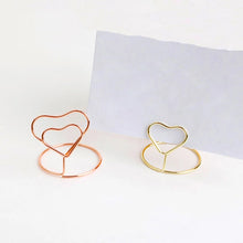 Load image into Gallery viewer, 10pcs Heart Shape Place Memo Card Holder Lovely Wire Table Number Holders with Base for Wedding Banquet Party Decorations