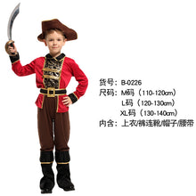 Load image into Gallery viewer, Halloween Children's Pirate with shoes hat belt Costume Ball Shows Costumes Boys and Girls Caribbean Pirate Captain Clothes Sets