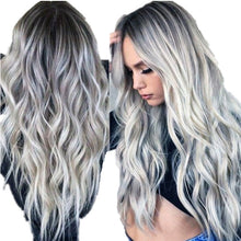 Load image into Gallery viewer, Dyed Wig Head Cover Chemical Fiber High-Temperature Fiber Long Curly Hair Medium Wig Cosplay Gradual Change from Black to Gray